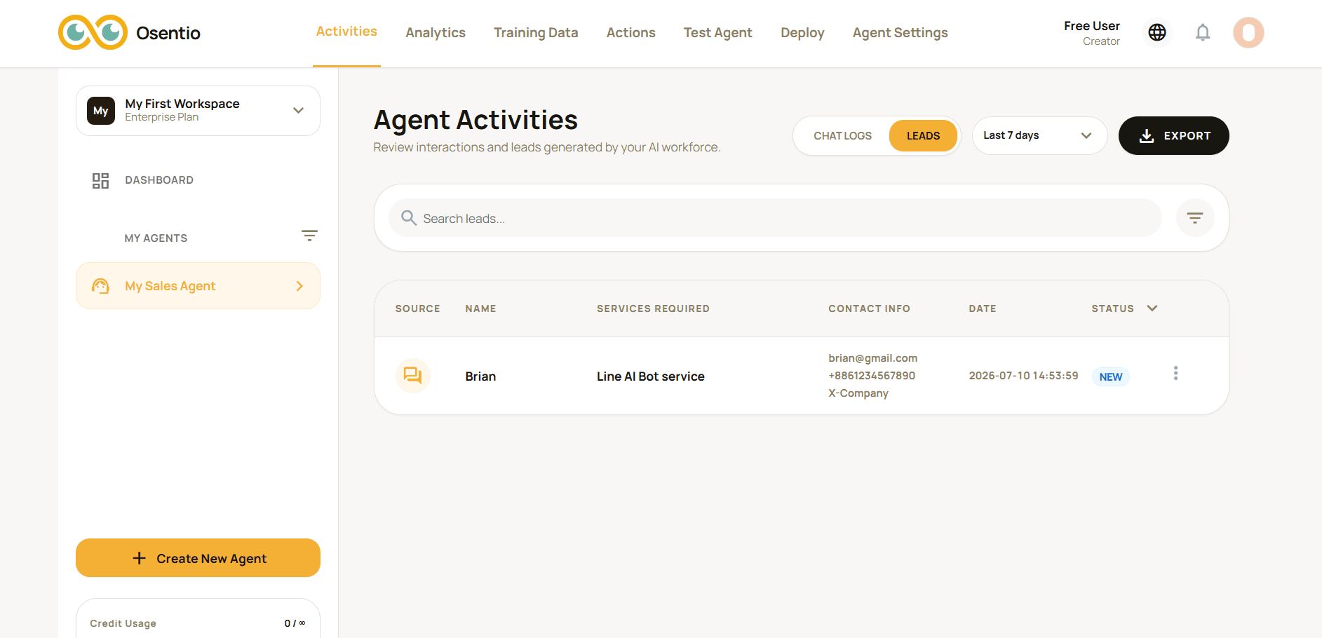 Configuring which lead details the agent collects in Osentio